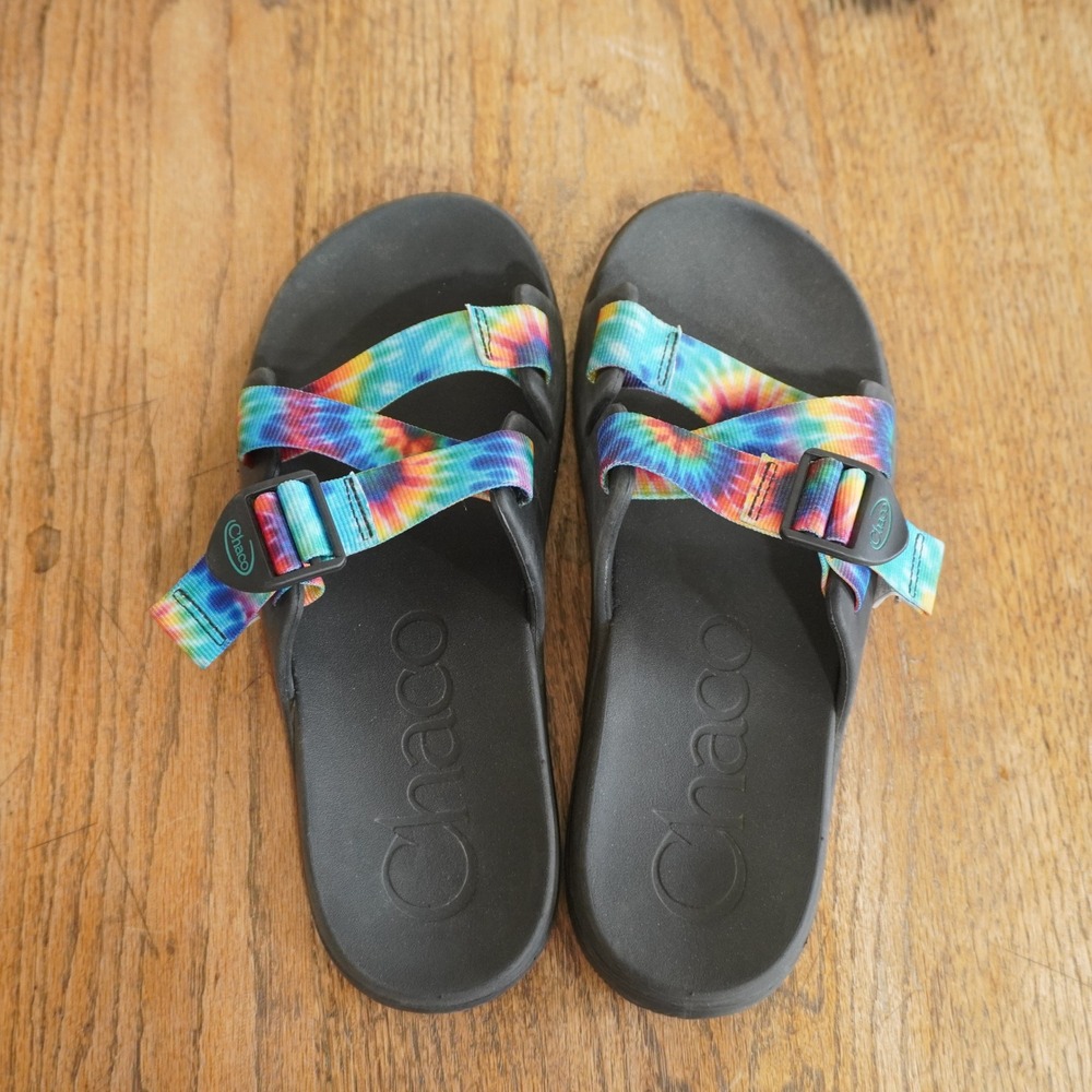 Chaco Chillos Slide Sandals Womens 9 Tie Dye Rainbow Adjustable Straps Black - Picture 6 of 10